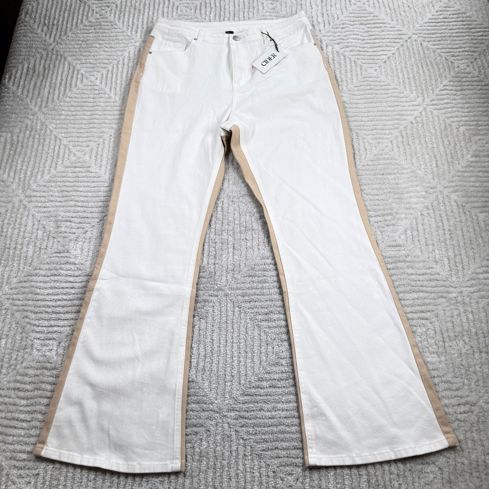 Cider Flare Jeans Women M White Colorblock High Rise Two Tone Western Urban Rap